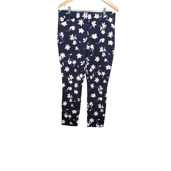 Gap Womens Navy Blue Floral Print Pants With Zipper Closure & Pockets Skinny - Picture 1 of 12